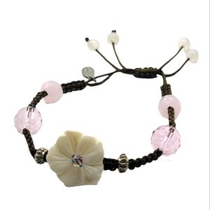 Cookie Lee Adjustable Flower Bracelet Pull String Beaded Tropical Beach Jewelry